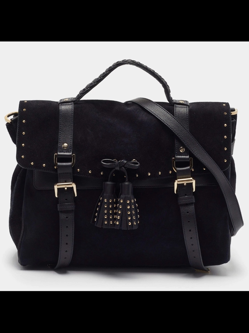 Mulberry Black Suede Studded Satchel with Tassels
